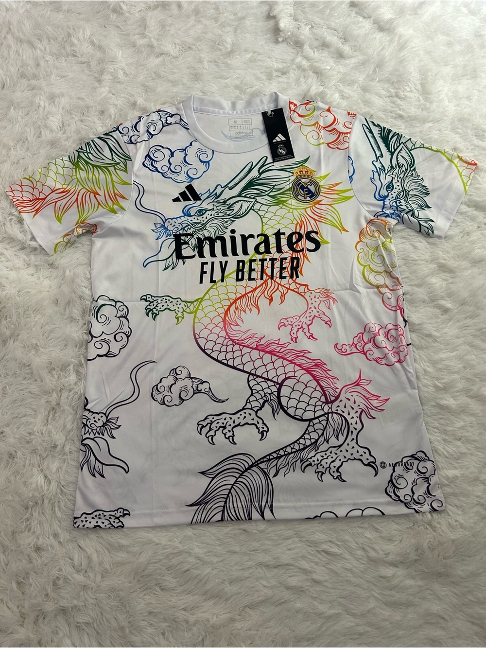 adidas White Football Jersey with Rainbow Dragon Graphic